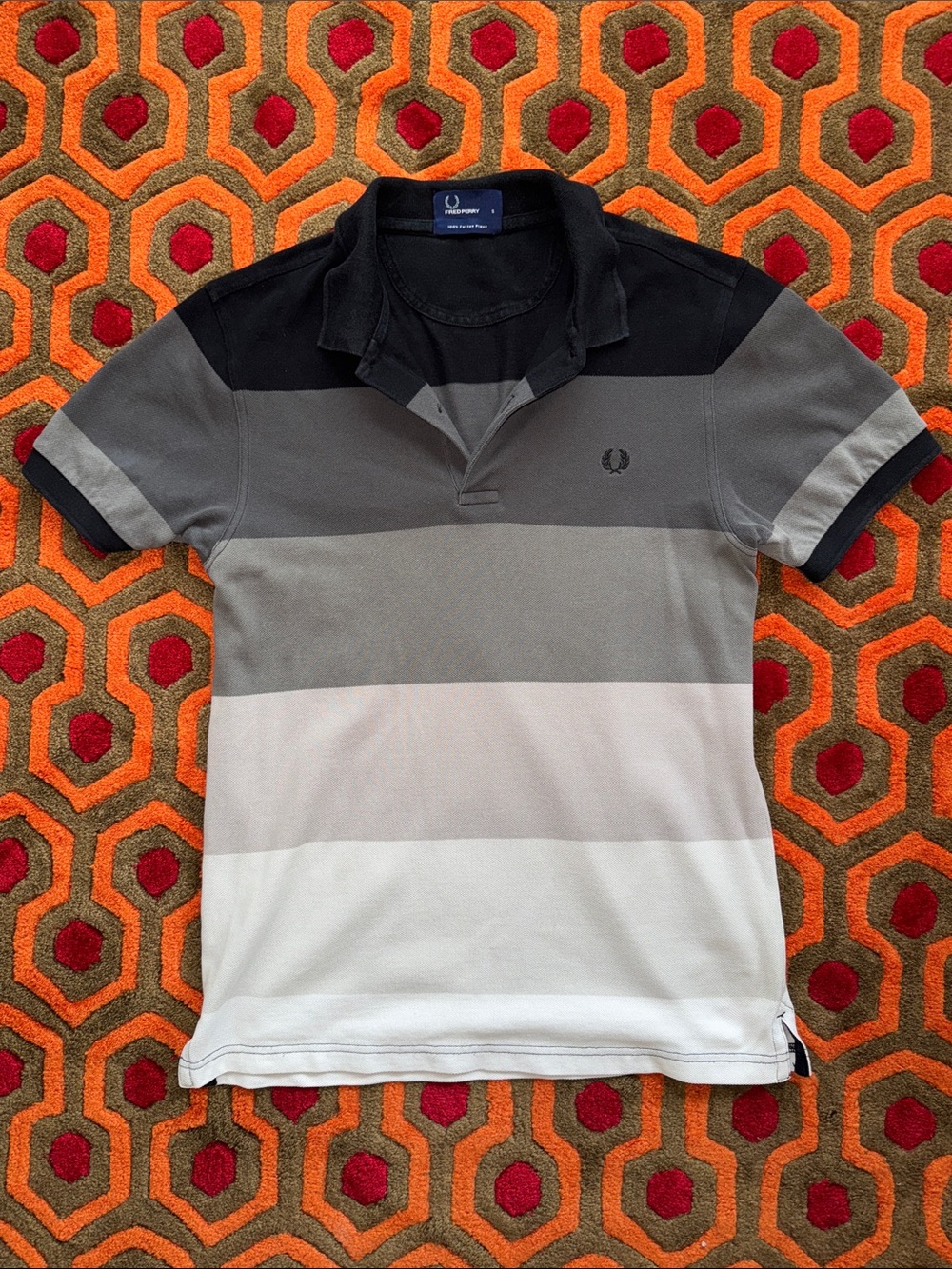 MAKE OFFER! Fred Perry Men's Horizontal Block Polo in Black, Gray, White Small